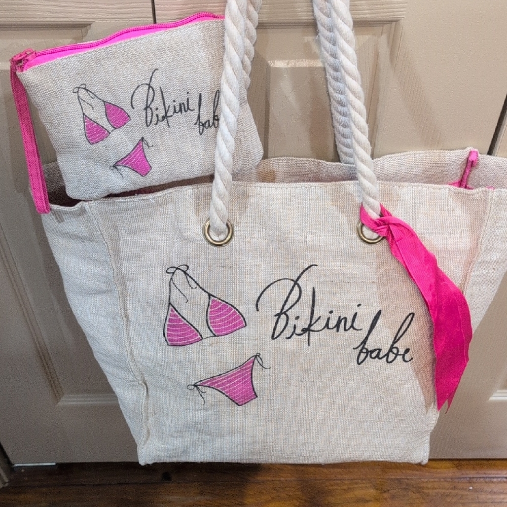 Bikini Babe Pink and Cream Tote Bag Set